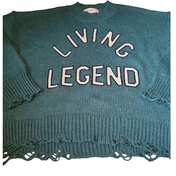 WILDFOX OVERSIZED SLOUCHY LIVING LEGEND DISTRESSED SWEATER WOODFALL GREEN WOOL S - Picture 5 of 13